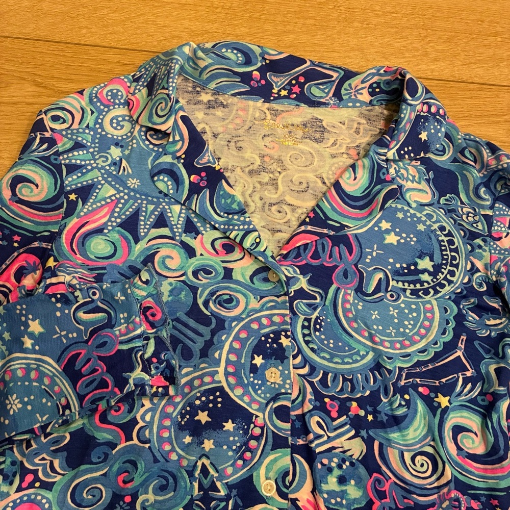 Lilly Pulitzer PJ Button Front Knit Ruffle Top Long Sleeve Size XXS